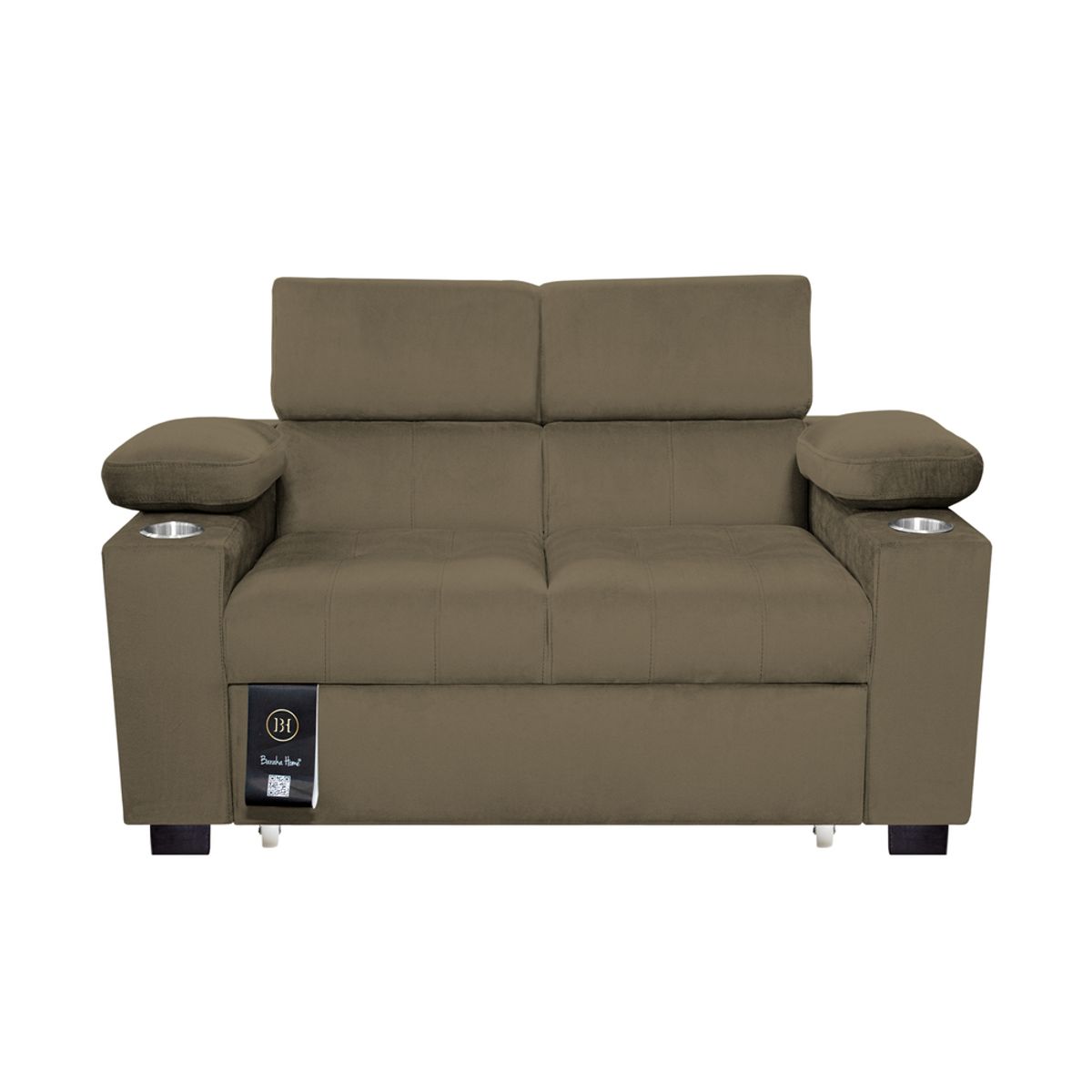 BARAKA HOME - Sofá Cama Baltimore con Porta Vasos y Bolsillo 1.5 plz - Beige Oscuro