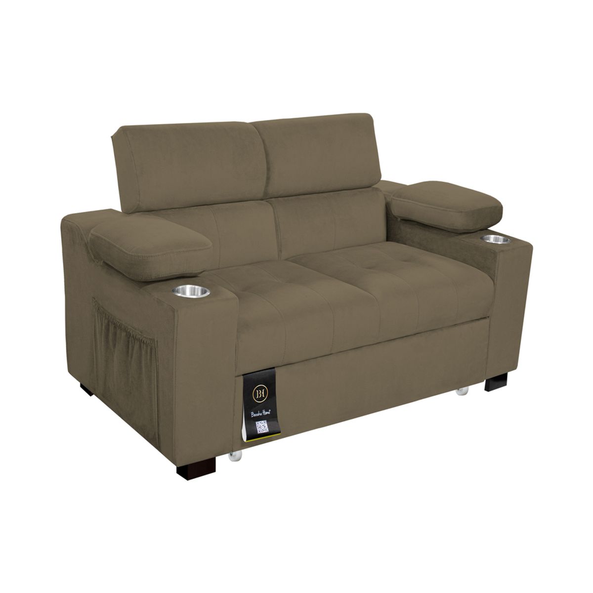 BARAKA HOME - Sofá Cama Baltimore con Porta Vasos y Bolsillo 1.5 plz - Beige Oscuro
