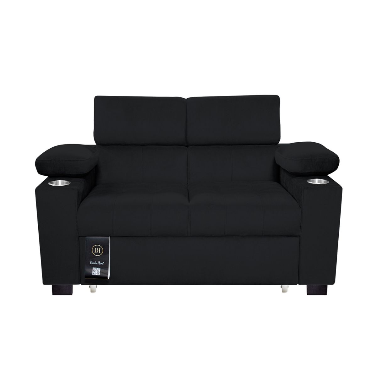 BARAKA HOME - Sofá Cama Baltimore con Porta Vasos y Bolsillo 1.5 plz - Negro