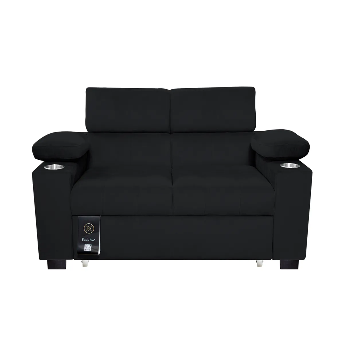 BARAKA HOME - Sofá Cama Baltimore con Porta Vasos y Bolsillo 1.5 plz - Negro
