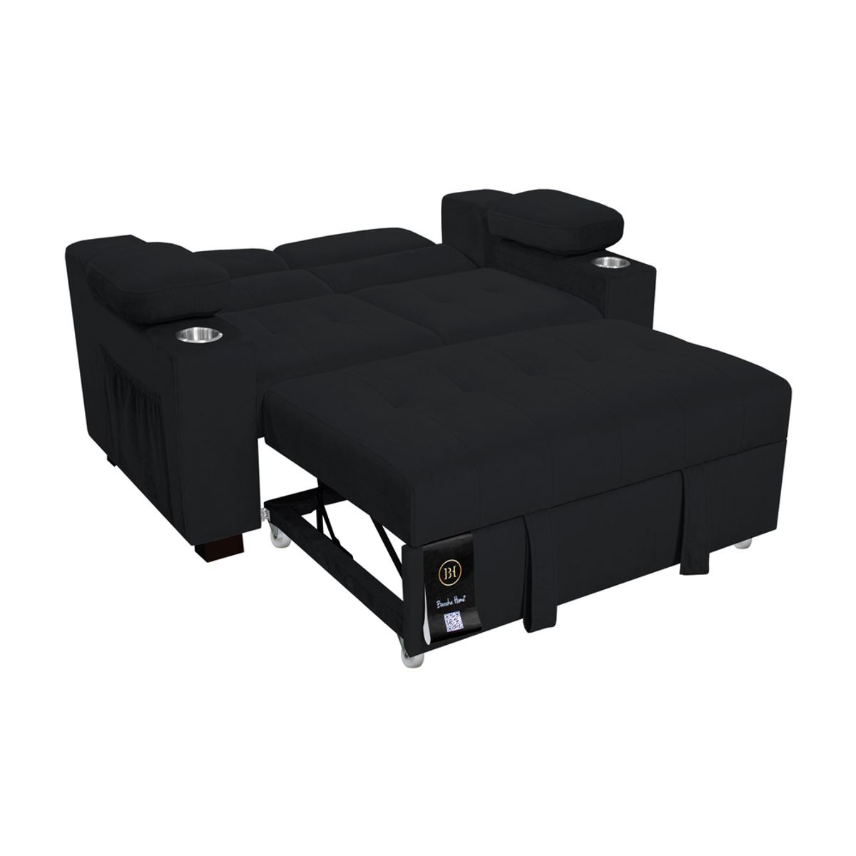 BARAKA HOME - Sofá Cama Baltimore con Porta Vasos y Bolsillo 1.5 plz - Negro
