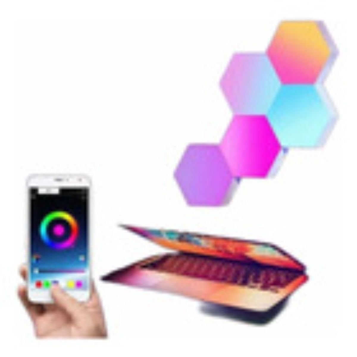ANYHOGAR - Luz Gamer Hexagonal Control App no Usa Pilas