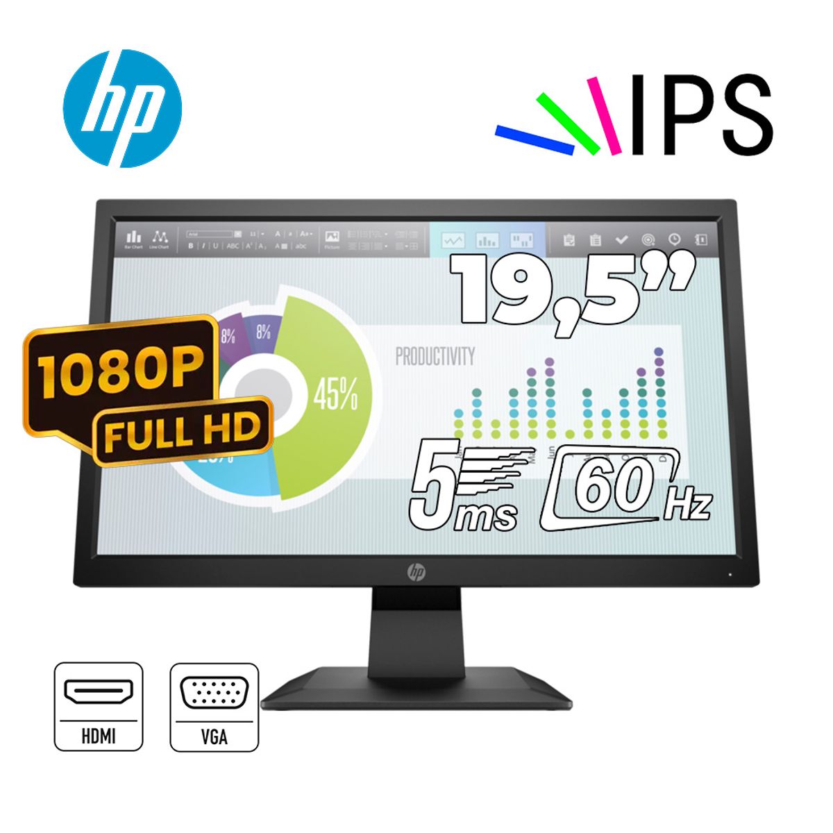 HP - MONITOR HP P204V 19.5" HD 1600X900 60HZ TN LED PANTALLA  ANTIRREFLEJO