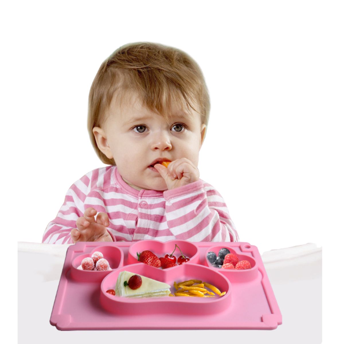 GENERICO - Plato para Bebé Silicona De Corazones Con Divisiones Rosado