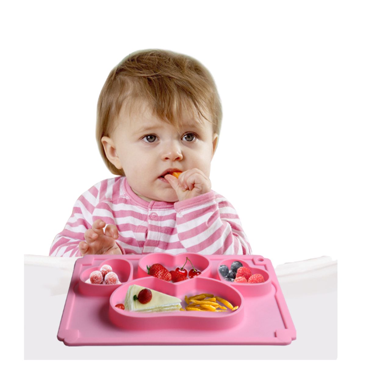 GENERICO - Plato para Bebé Silicona De Corazones Con Divisiones Rosado