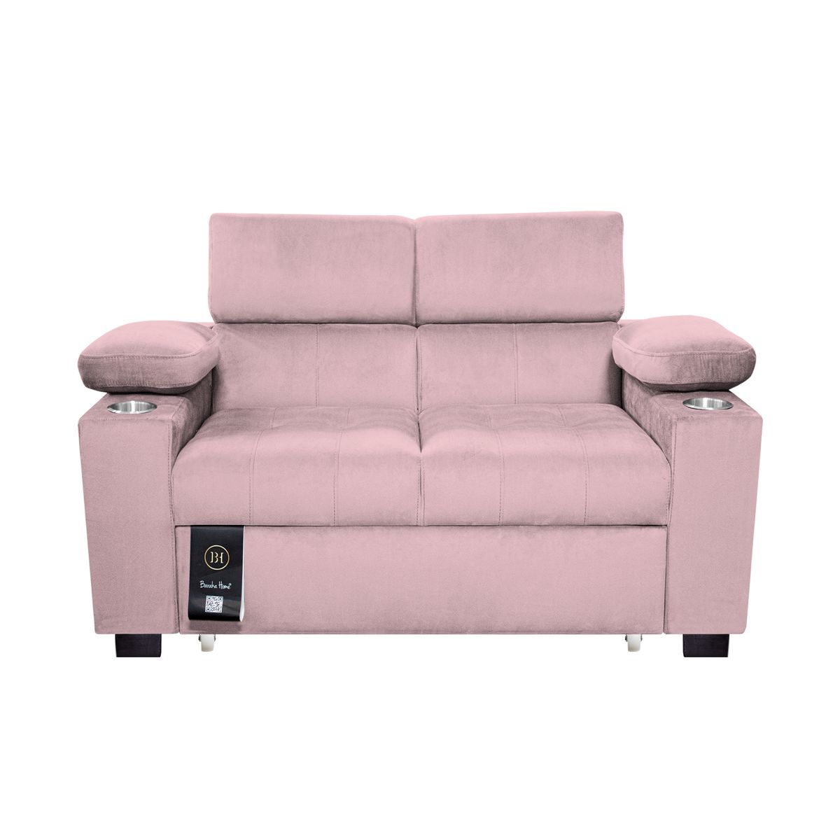 BARAKA HOME - Sofá Cama Baltimore con Porta Vasos y Bolsillo 1.5 plz - Rosado