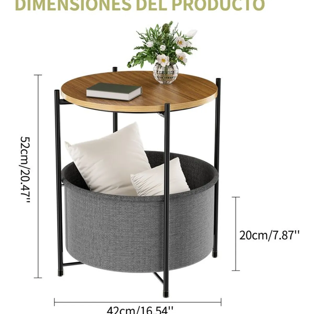 ANYHOGAR - Mesa De Centro Pequeña Redonda De Madera  Repisa