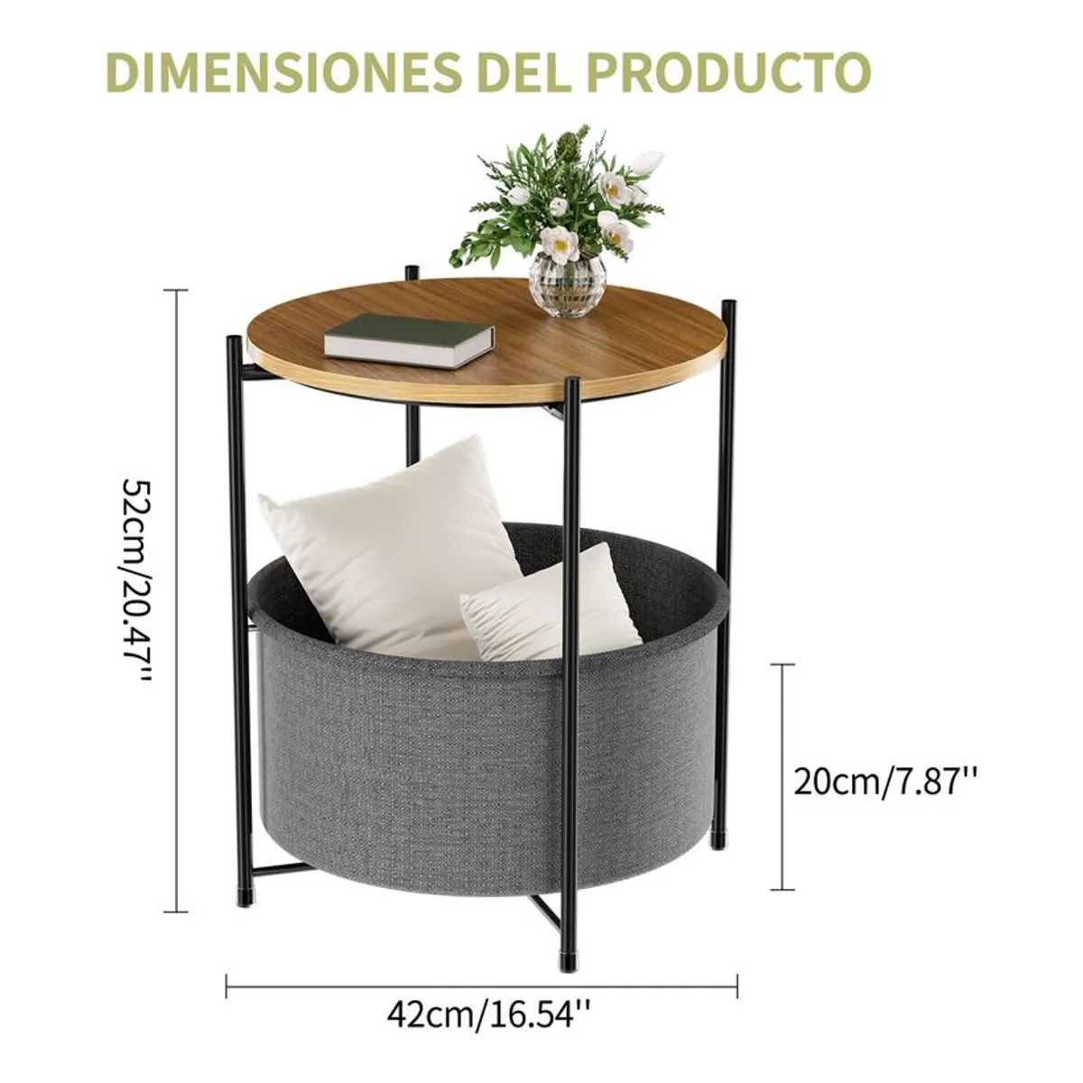 ANYHOGAR - Mesa De Centro Pequeña Redonda De Madera  Repisa