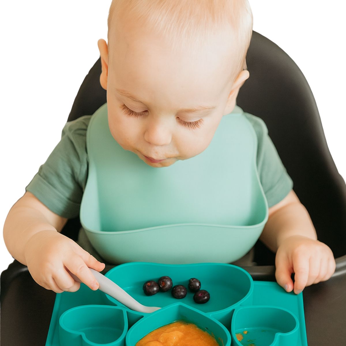 GENERICO - Plato para Bebé Silicona De Corazones Con Divisiones Verde