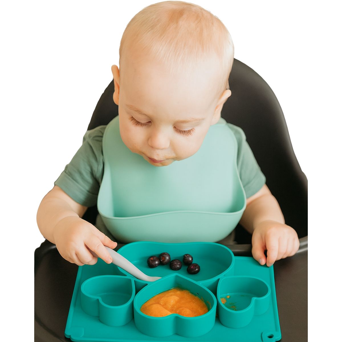 GENERICO - Plato para Bebé Silicona De Corazones Con Divisiones Verde