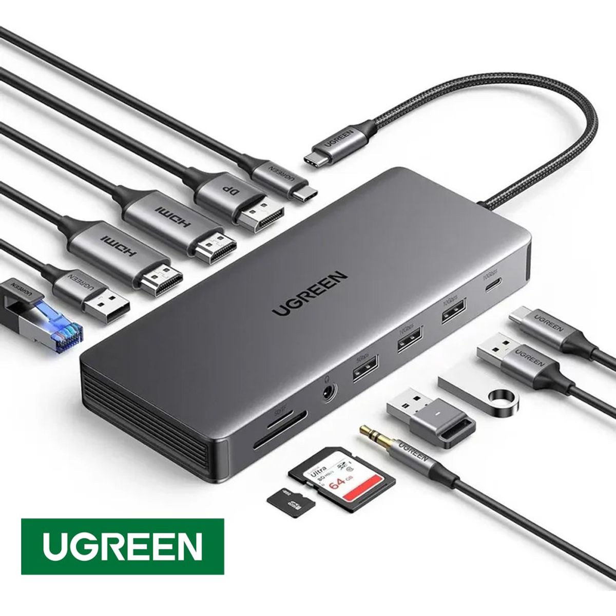 UGREEN - Adaptador Tipo C 13 En 1 Multiport Hub Lan Hdmi Dp 4k Ugreen