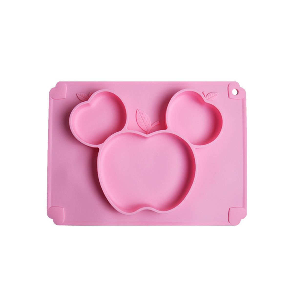 GENERICO - Plato para Bebé Silicona Diseño Manzanita Con Divisiones Rosado