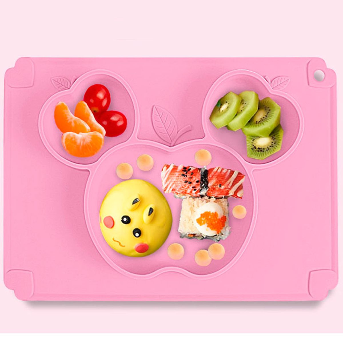 GENERICO - Plato para Bebé Silicona Diseño Manzanita Con Divisiones Rosado