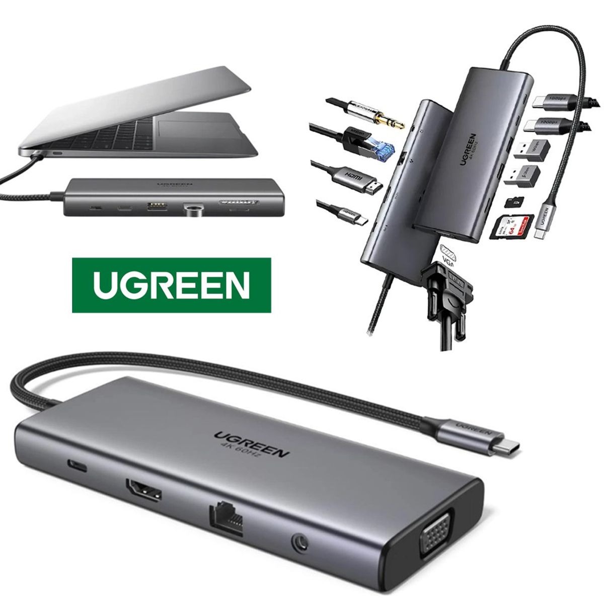 UGREEN - Adaptador Tipo C 11 En 1 Multiport Hub Lan Hdmi Vga 4k Ugreen