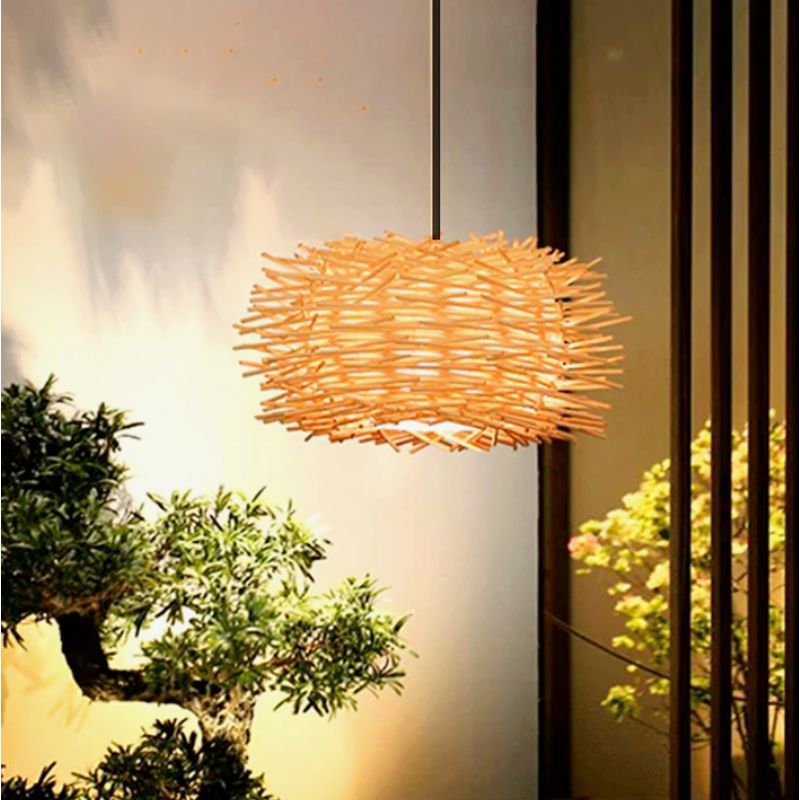 GENERICO - Lámpara Colgante de Rattan Natural Led