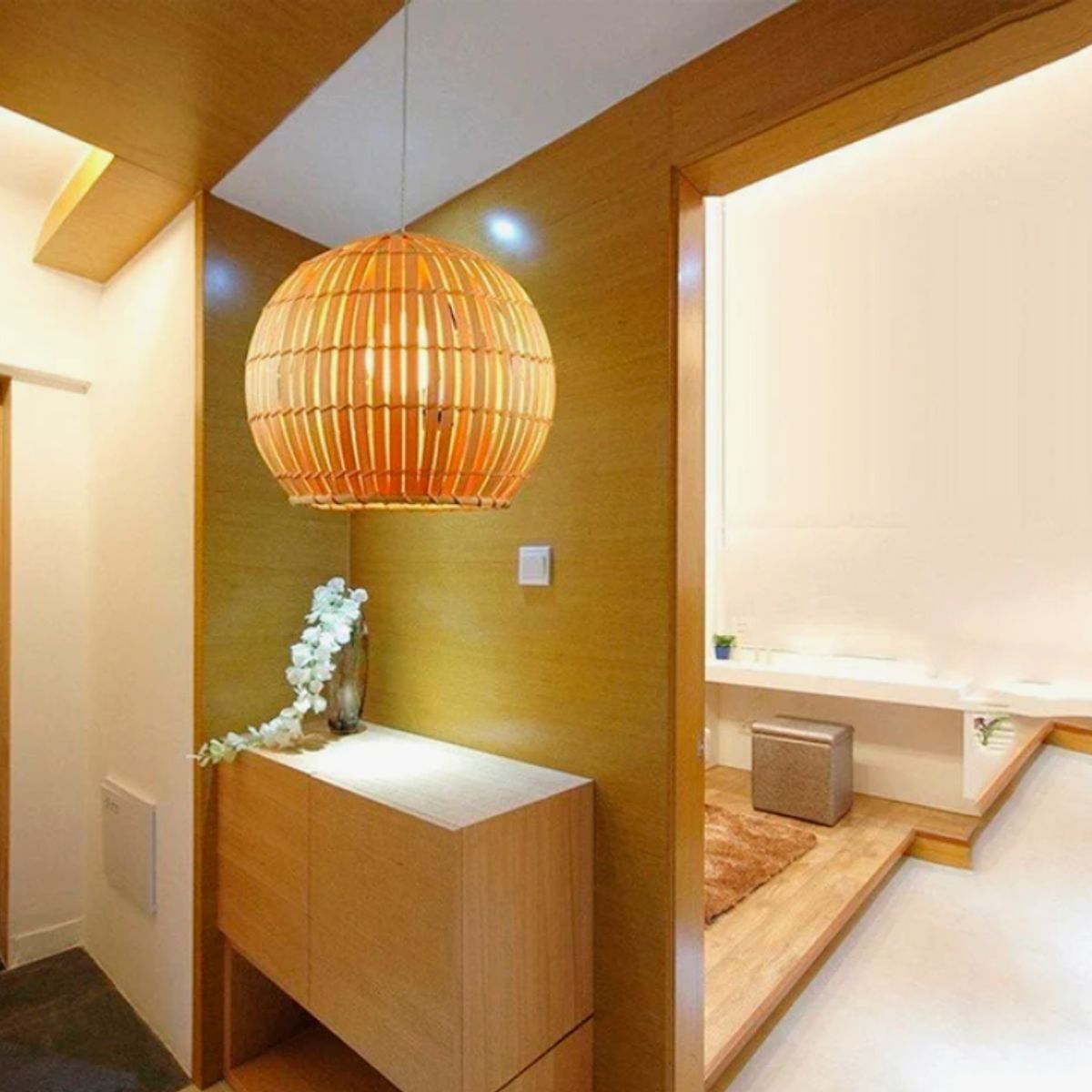 GENERICO - Lámpara Colgante de Bambu Natural  Led
