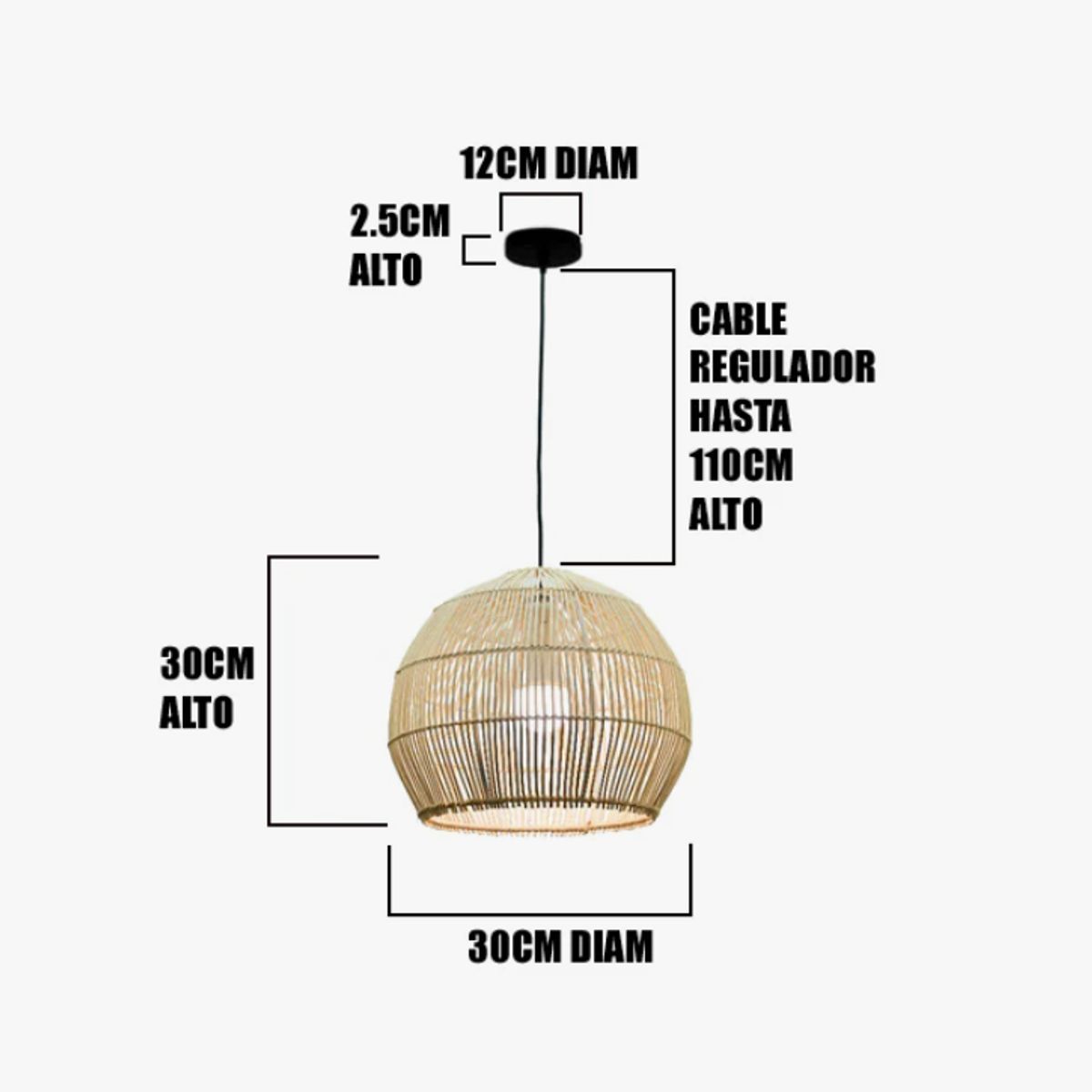 GENERICO - Lámpara Colgante de Rattan Natural Led