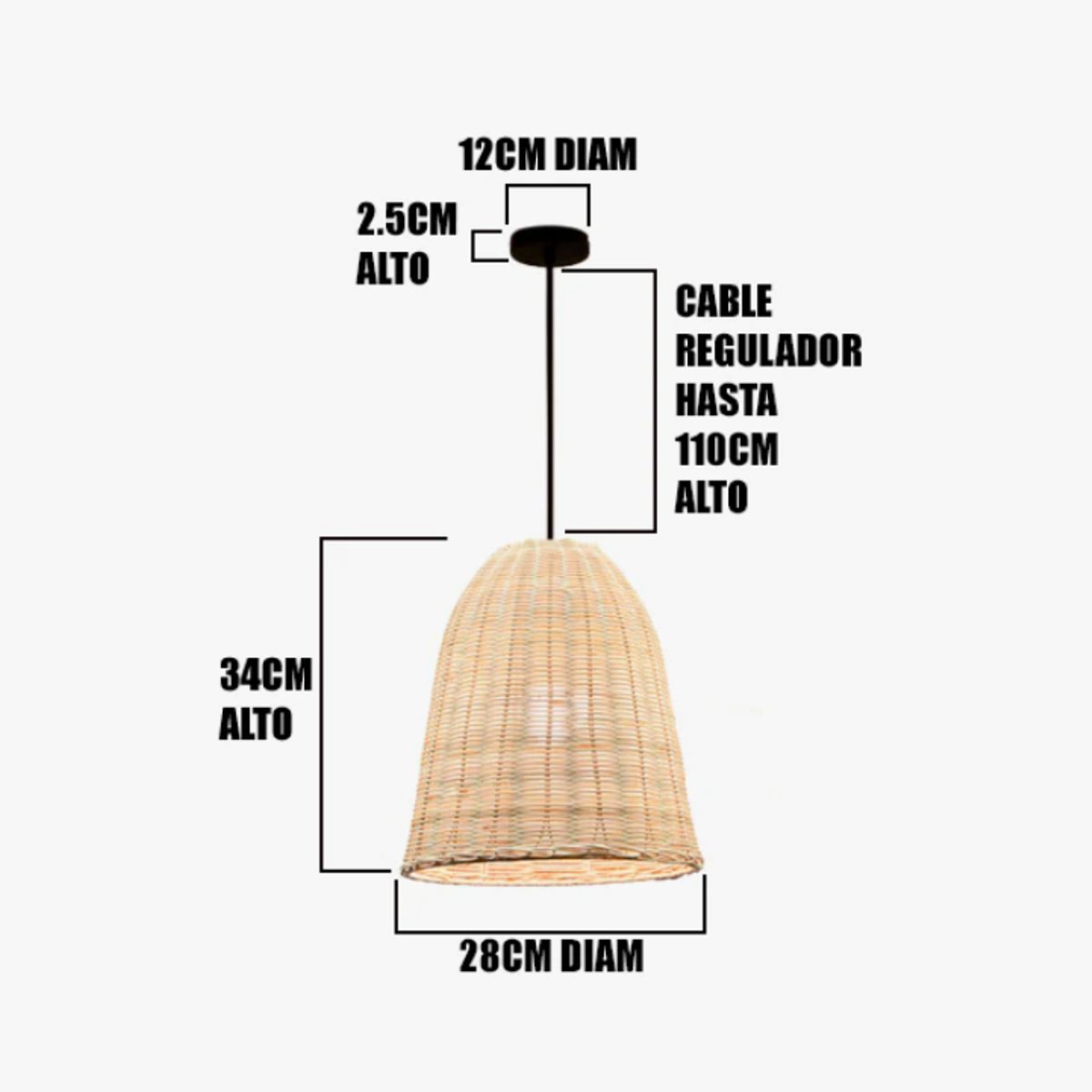 GENERICO - Lámpara Colgante de Rattan Natural Led
