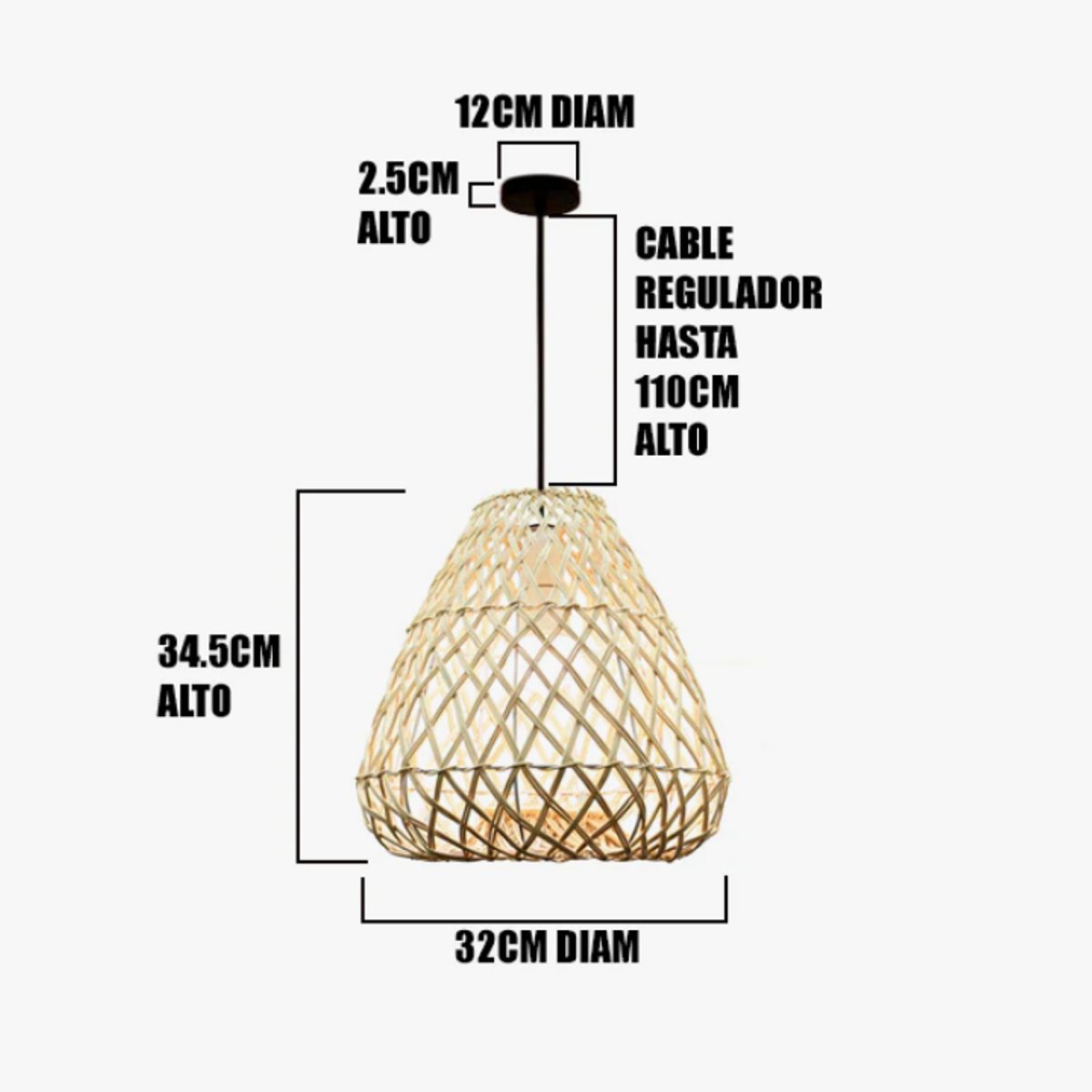 GENERICO - Lámpara Colgante de Rattan Natural Led