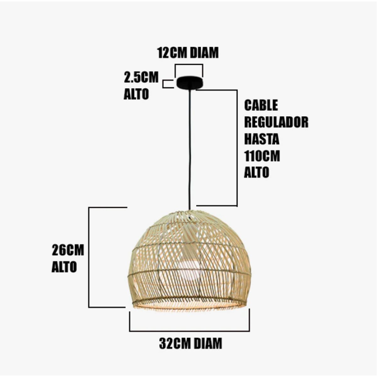 GENERICO - Lámpara Colgante de Rattan Natural Led