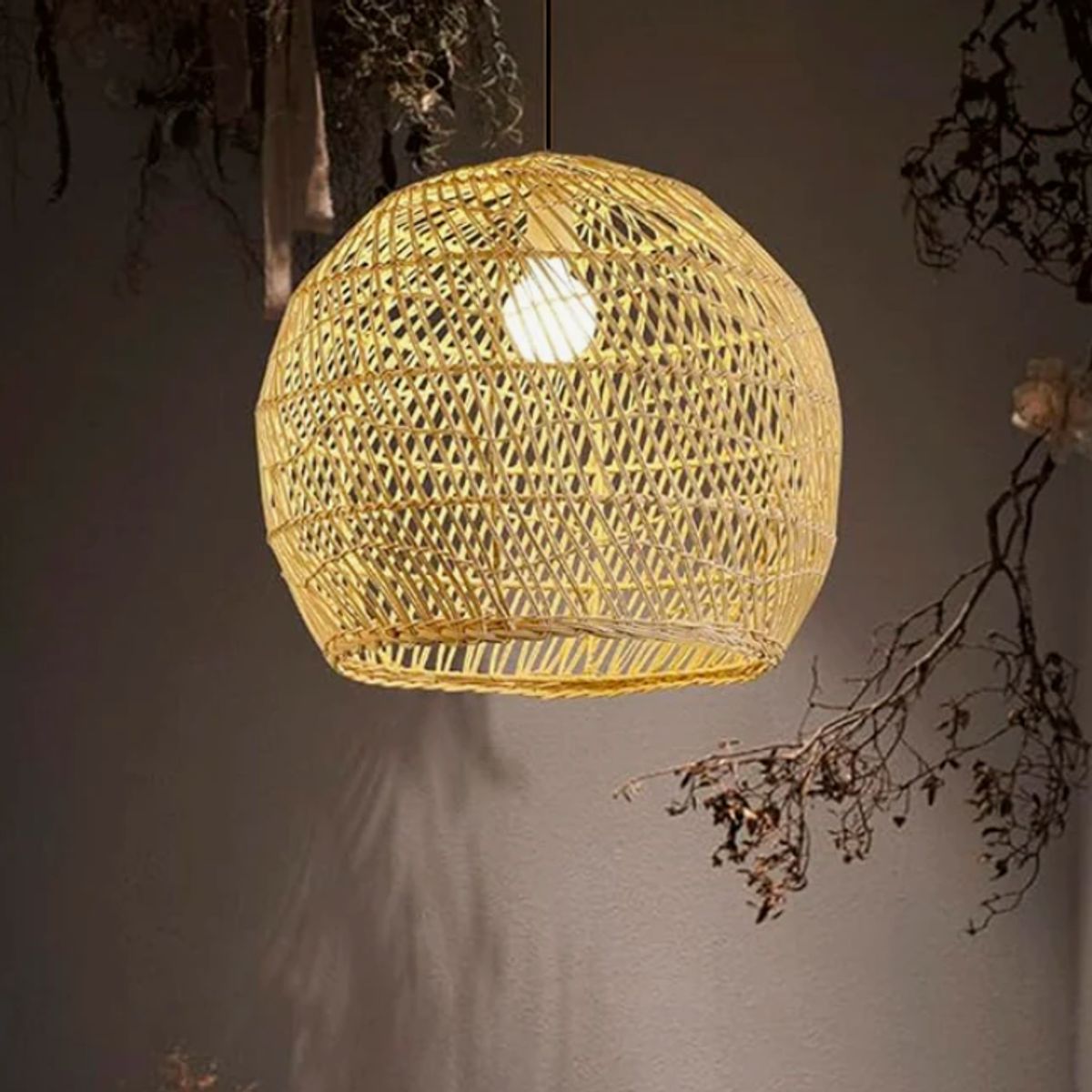 GENERICO - Lámpara Colgante de Rattan Natural Led