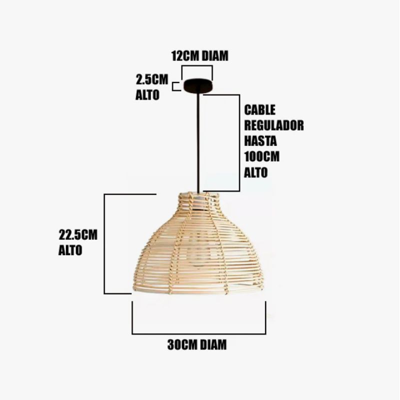 GENERICO - Lámpara Colgante de Rattan Natural Led