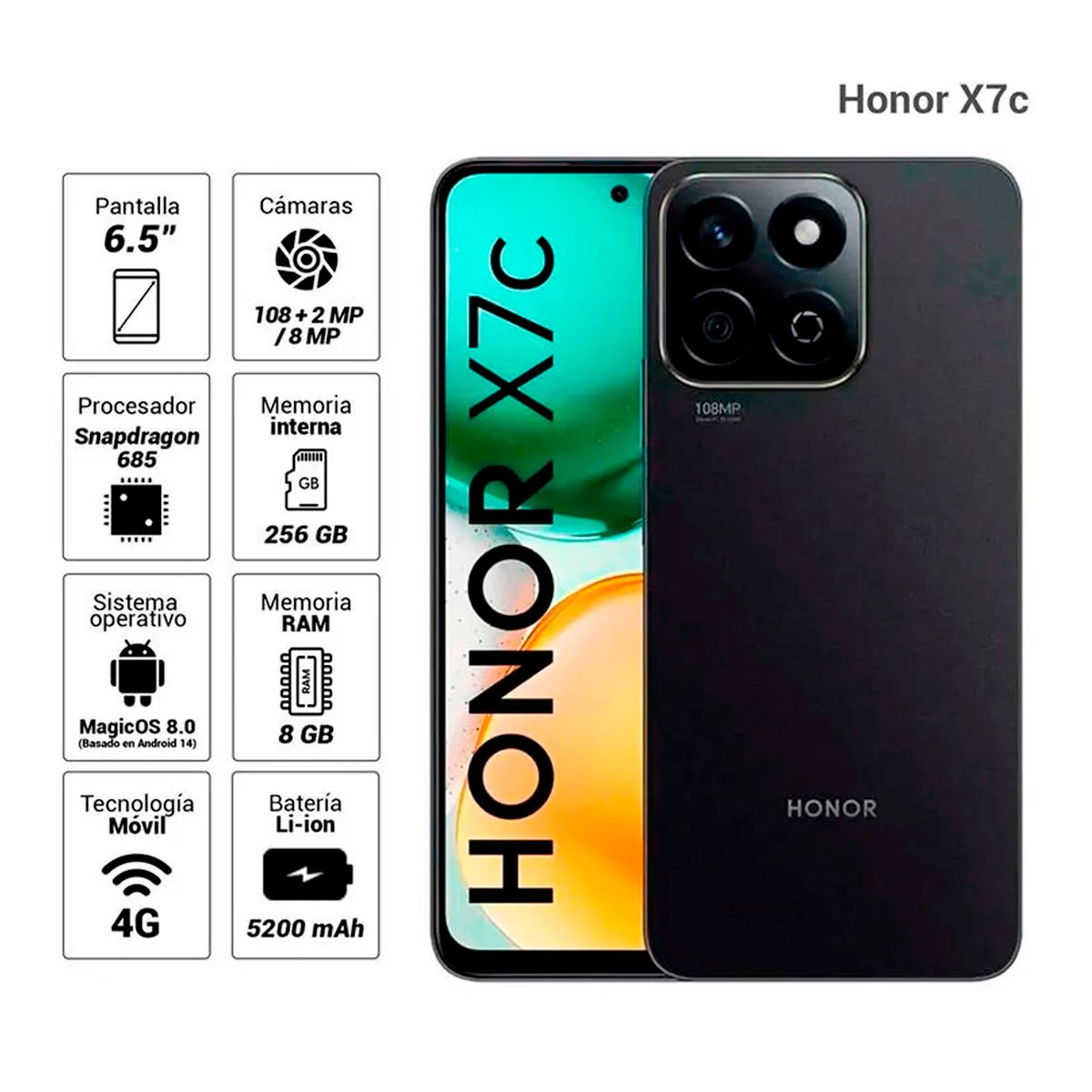 HONOR - Celular Libre Honor X7c 8GB RAM - 256GB NEGRO