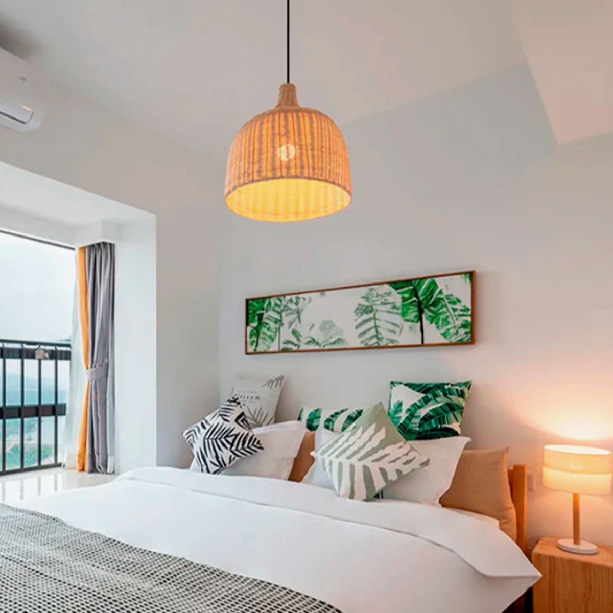 GENERICO - Lámpara Colgante de Mimbre Natural Led