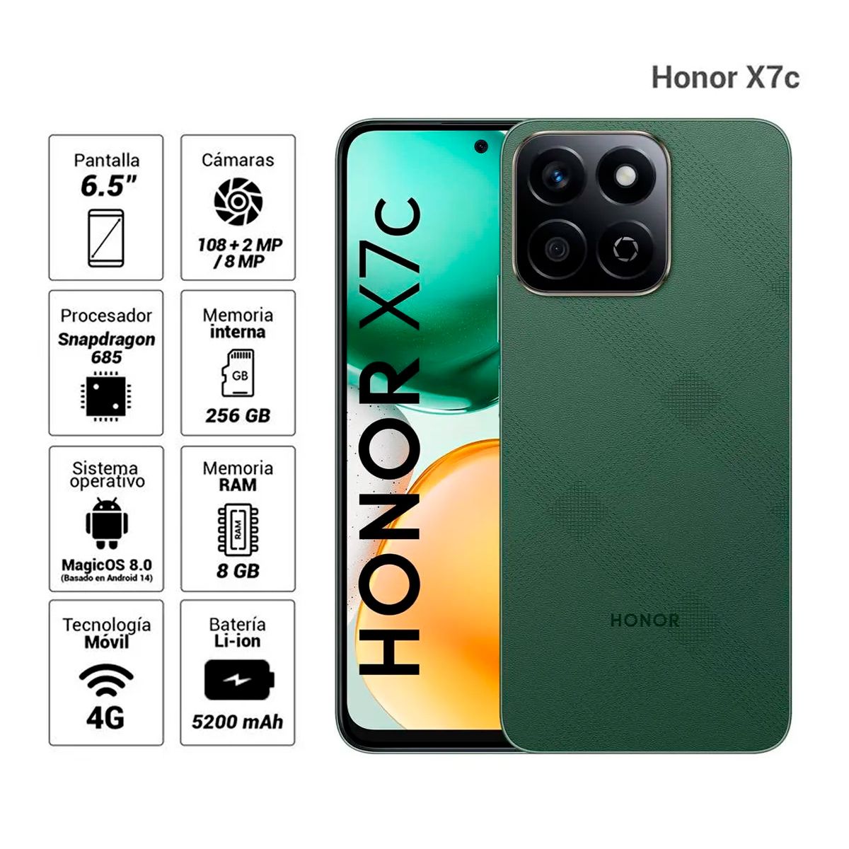 HONOR - Celular Libre Honor X7c 8GB RAM - 256GB VERDE FORESTA