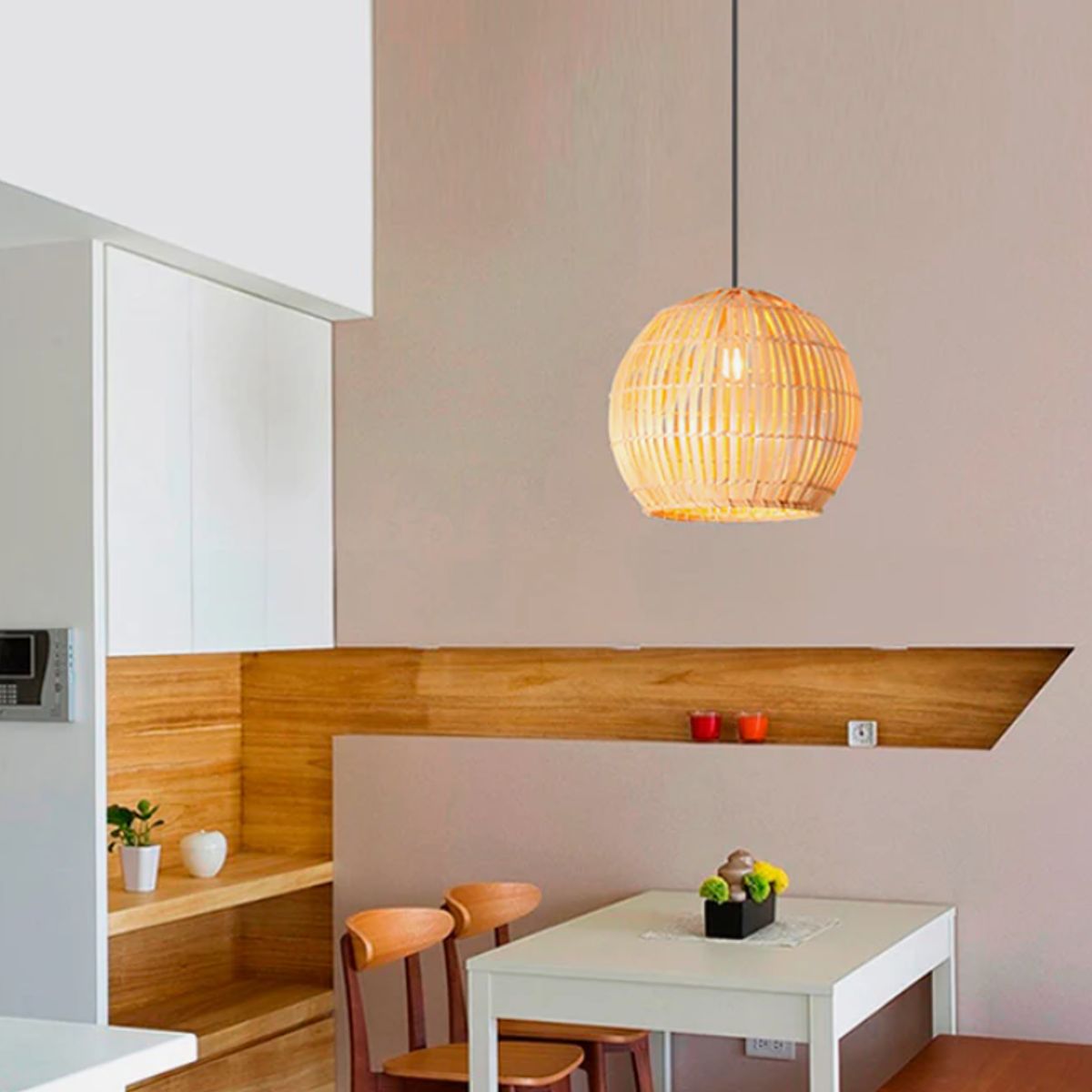 GENERICO - Lámpara Colgante de Mimbre Natural Led