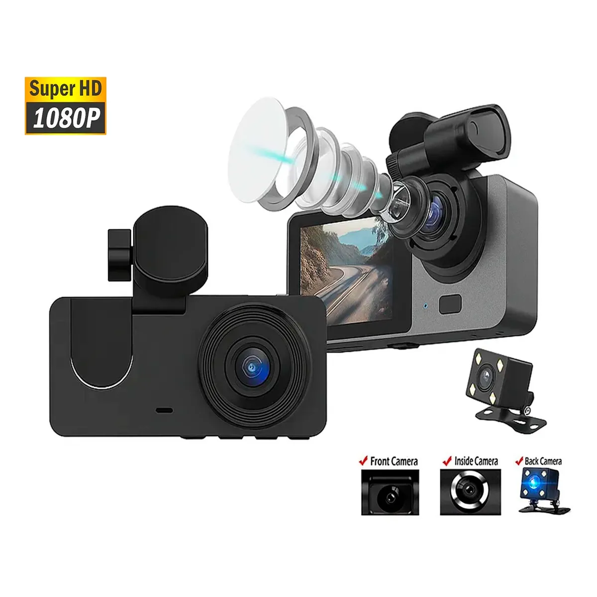 OEM - Cámara para Auto Baihuo MY-7592 Triple Lente HD 1080