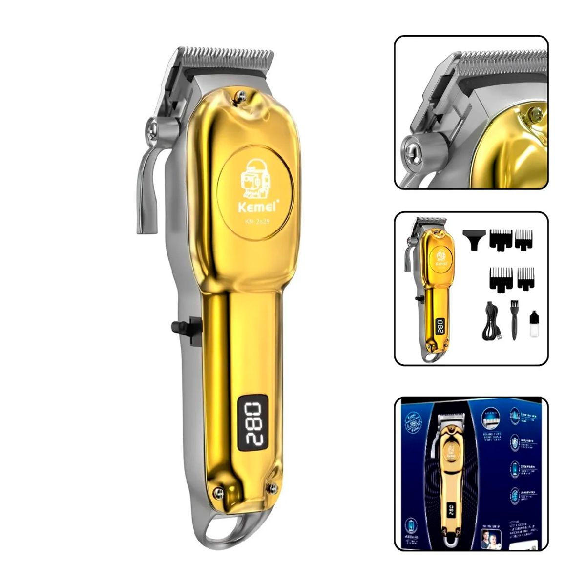 KEMEI - Cortadora Kemei KM-2628 Inalambrica Recargable dorado