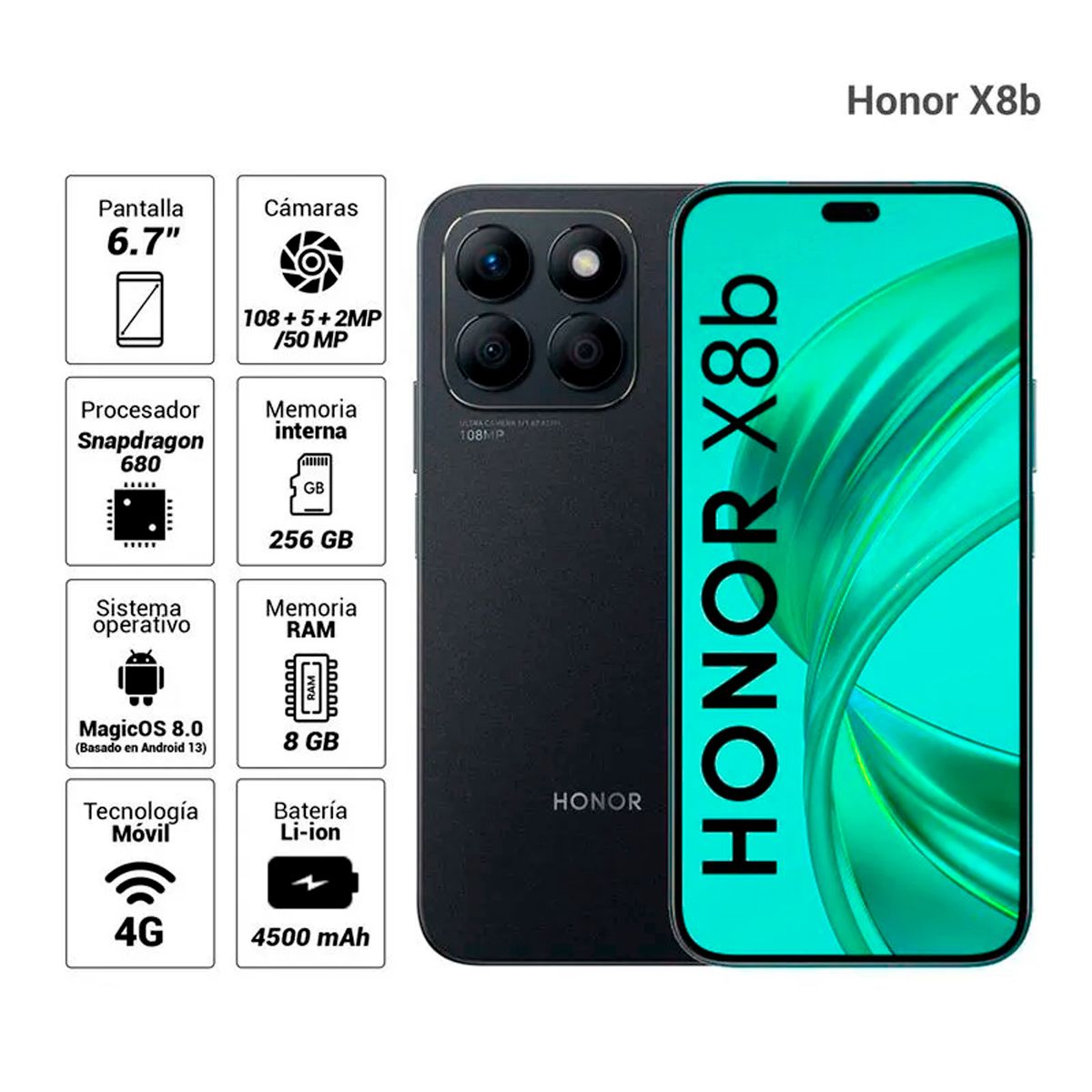 HONOR - Celular Honor X8b 256GB - 8GB RAM Color Negro