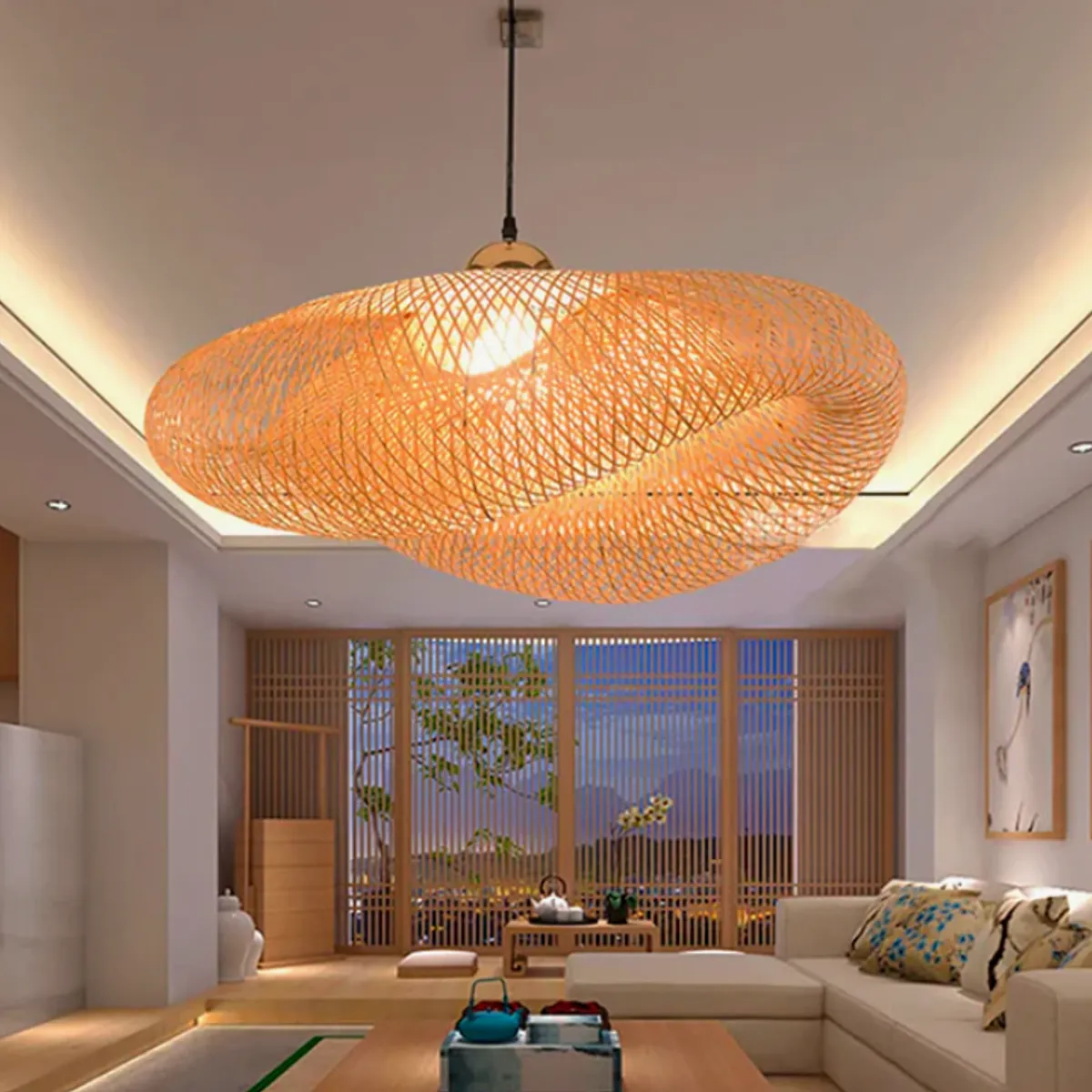 GENERICO - Lámpara Colgante de Bambu Natural  Led