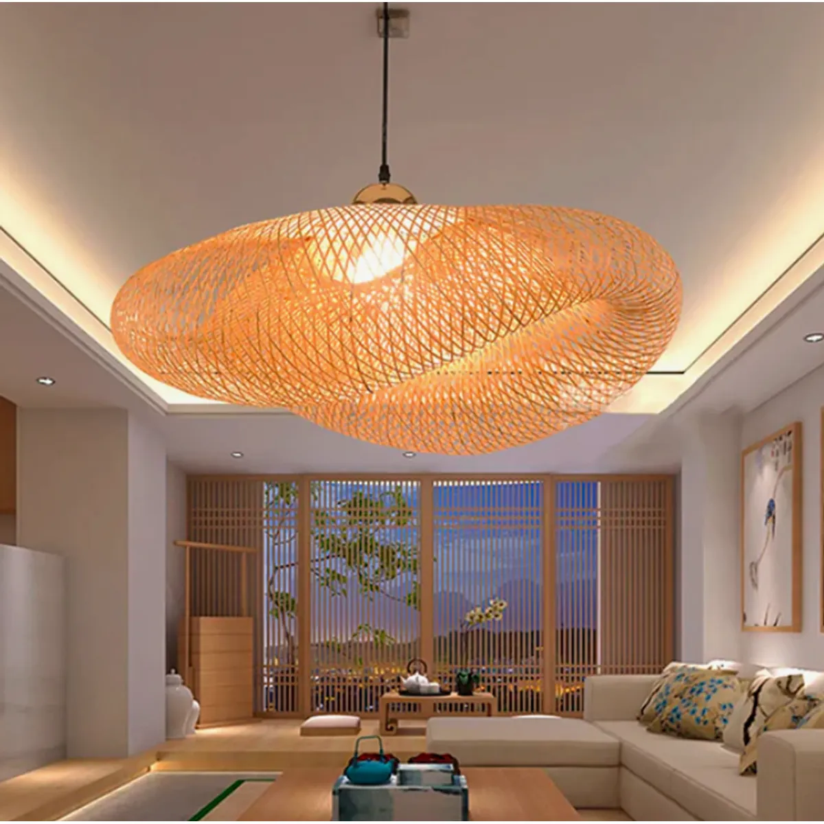 GENERICO - Lámpara Colgante de Bambu Natural  Led