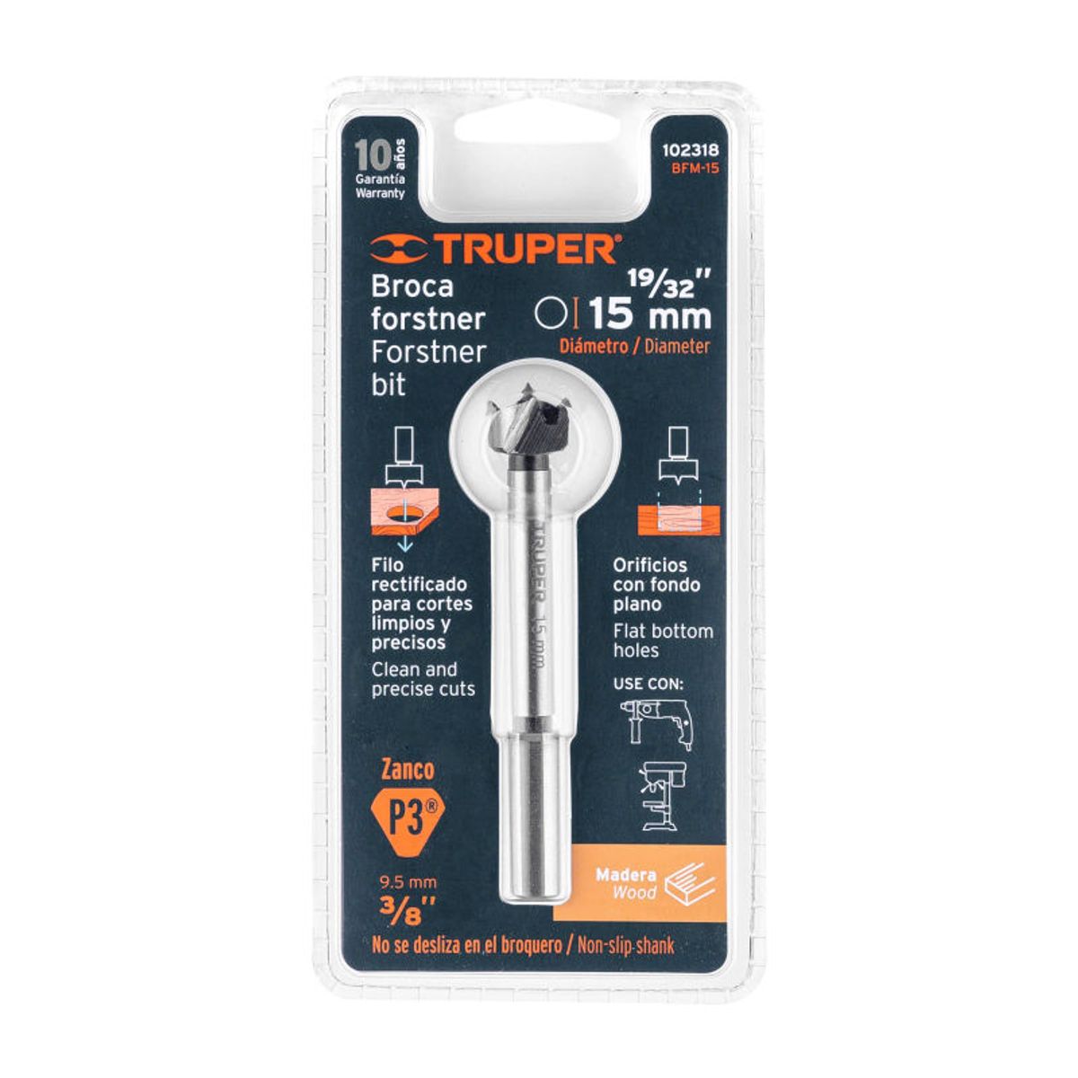 TRUPER - BFM-15 Broca forstner 15 mm para madera Truper - 102318