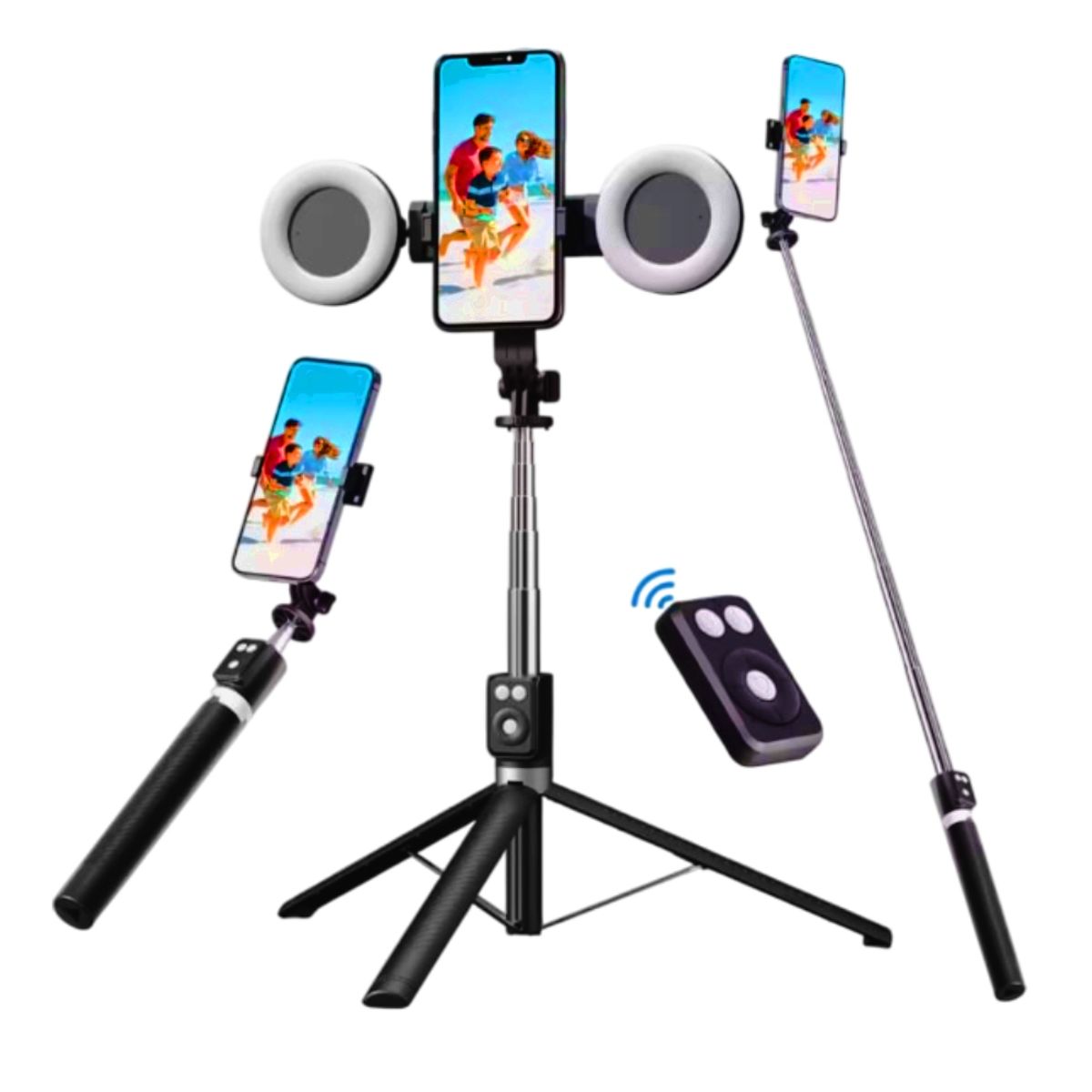 GENERICO - Tripode Control Bluetooth Luz Led 170cm Negro Palo Selfie