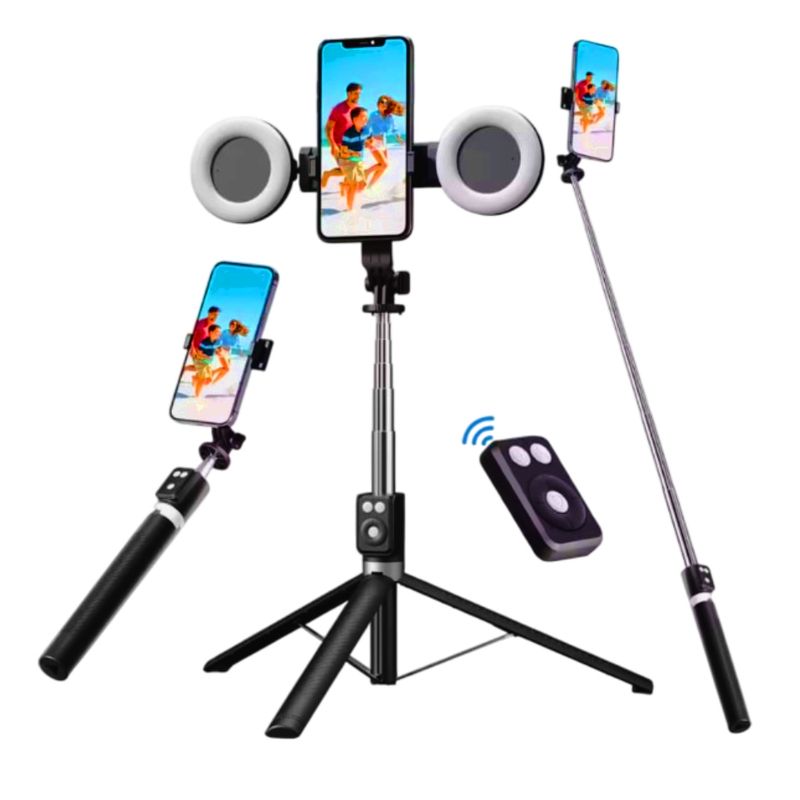 GENERICO - Tripode Control Bluetooth Luz Led 170cm Negro Palo Selfie