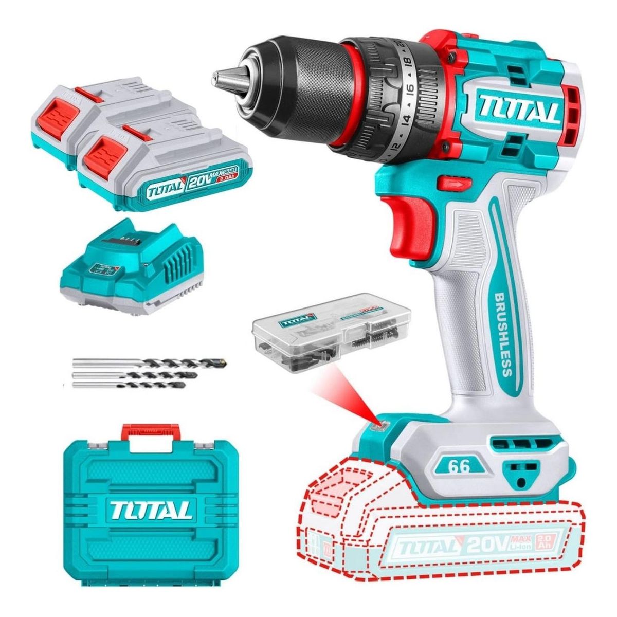 TOTAL TOOLS - Taladro Percutor Atornillador 12 66nm 20v TIDLI20668 Total