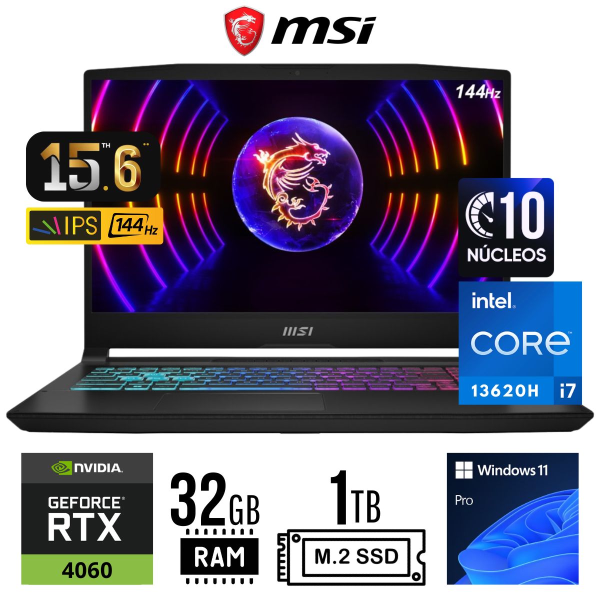 MSI - LAPTOP MSI KATANA 15 B13VFK INTEL COREi7-13620H RAM 32GB SSD 1TB RTX 4060 8GB 15.6" WIN 11