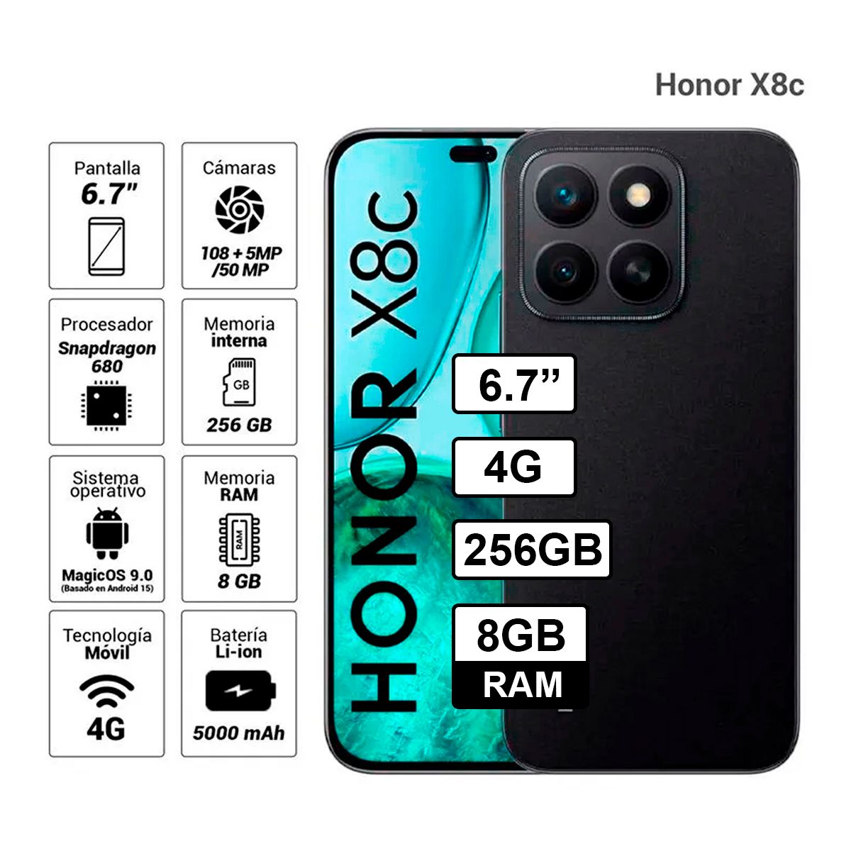 HONOR - Celular Honor X8c 8GB Ram 256GB Color Negro