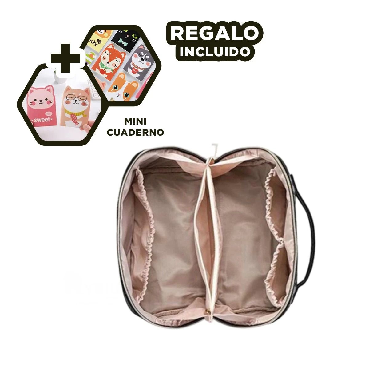 GENERICO - Cosmetiquero Ideal de Maquillaje Negro Y+Regalo Agendita