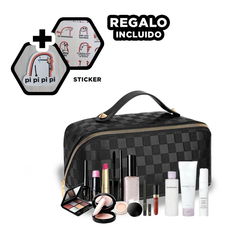 GENERICO - Cosmetiquero Femenino de Maquillaje Negro Y+Regalo Stickers