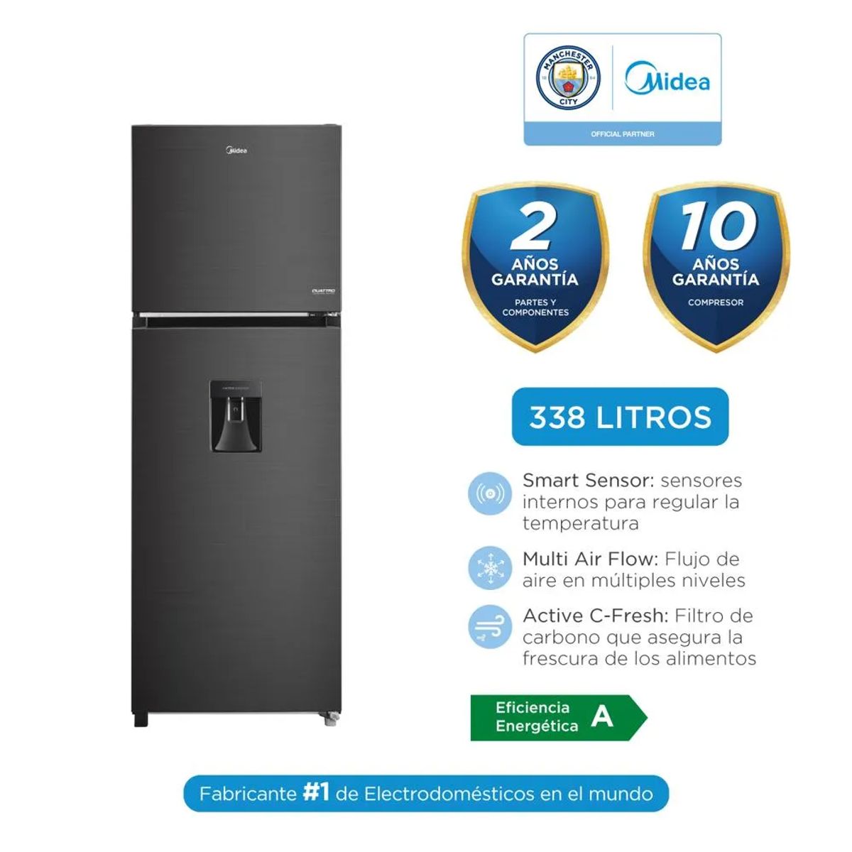MIDEA - Refrigeradora No Frost Inverter 338 Litros Black Midea MDRT489MTR28PEWD