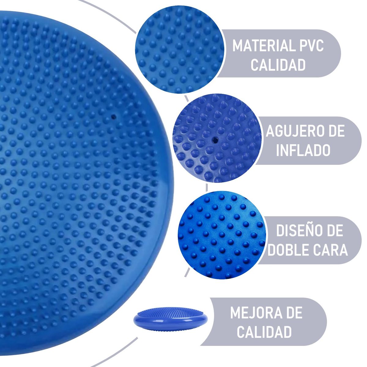 ARGYMPRO - DISCO DE EQUILIBRIO CON INFLADOR PILATES YOGA FITNESS AZUL