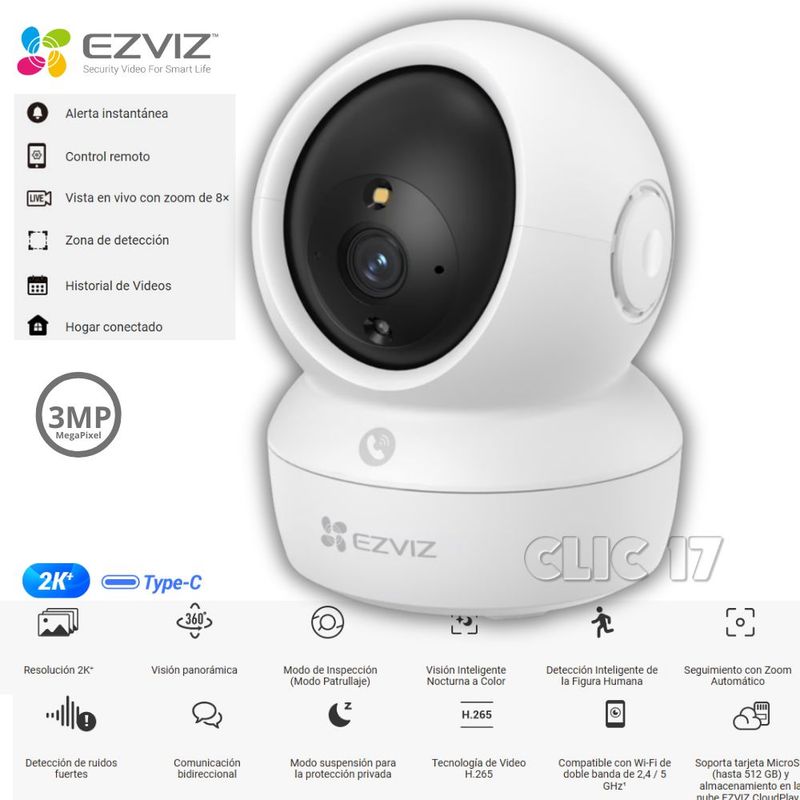 EZVIZ - Cámara de Seguridad EZVIZ H6C Pro IP Interno 3MP WIFI Tipo C Lente 4mm