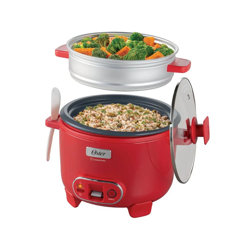 OSTER - Olla Arrocera Oster 1.8L 3 en 1 Función de Sofrito Vaporera Rojo