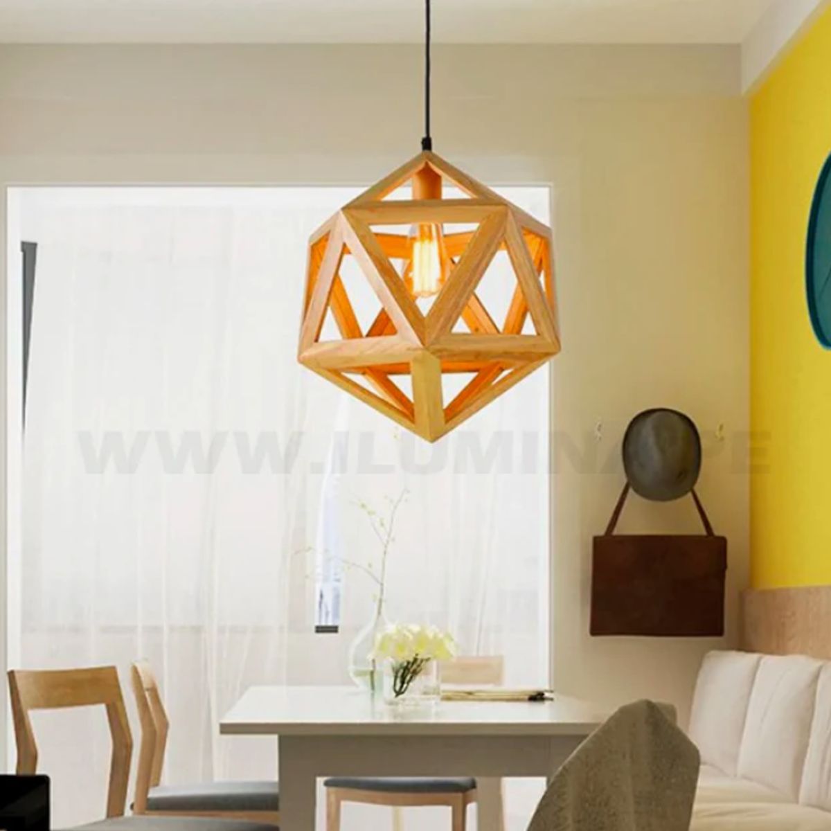 Lámpara Colgante de Madera Natural Led, marca GENERICO - Foto Principal