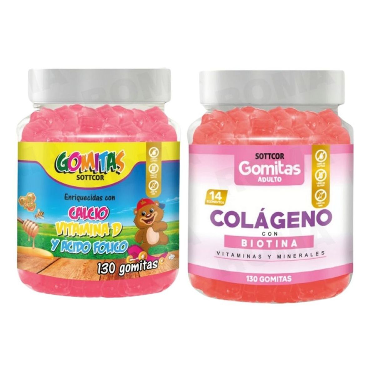 GENERICO - PACK 2 GOMITAS CALCIO NIÑOS 130UND + COLAGENO ADULTOS 130UND