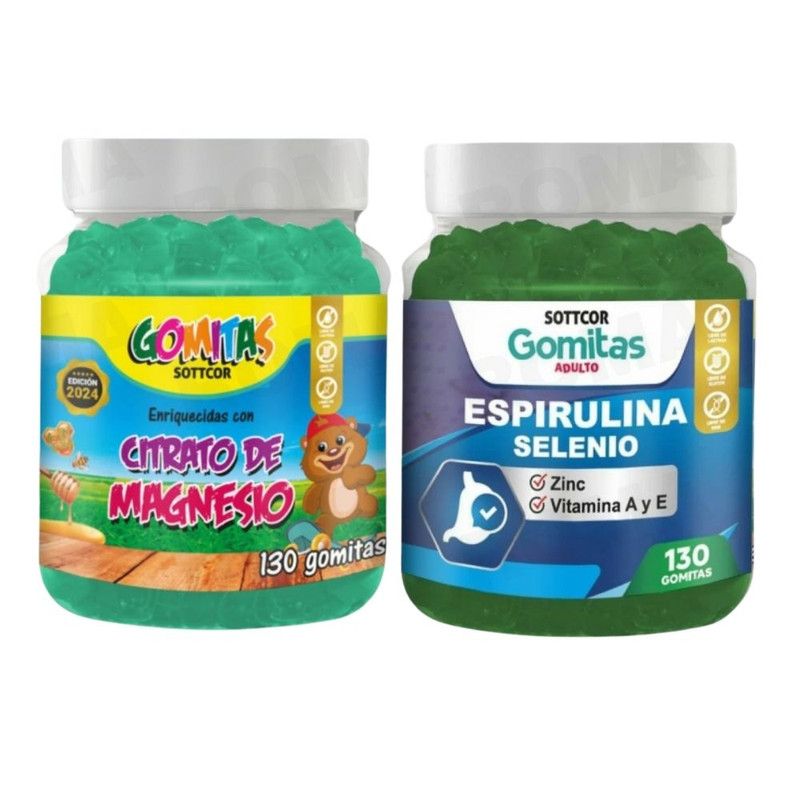 GENERICO - PACK 2 GOMITAS CITRATO DE MAGNESIO NIÑOS + ESPIRULINA ADULTOS 260 UND